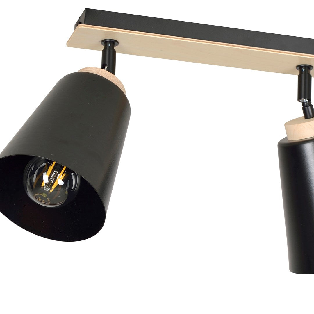 Lampa sufitowa ATLAS 2 BLACK skandynawska, drewno, czarna