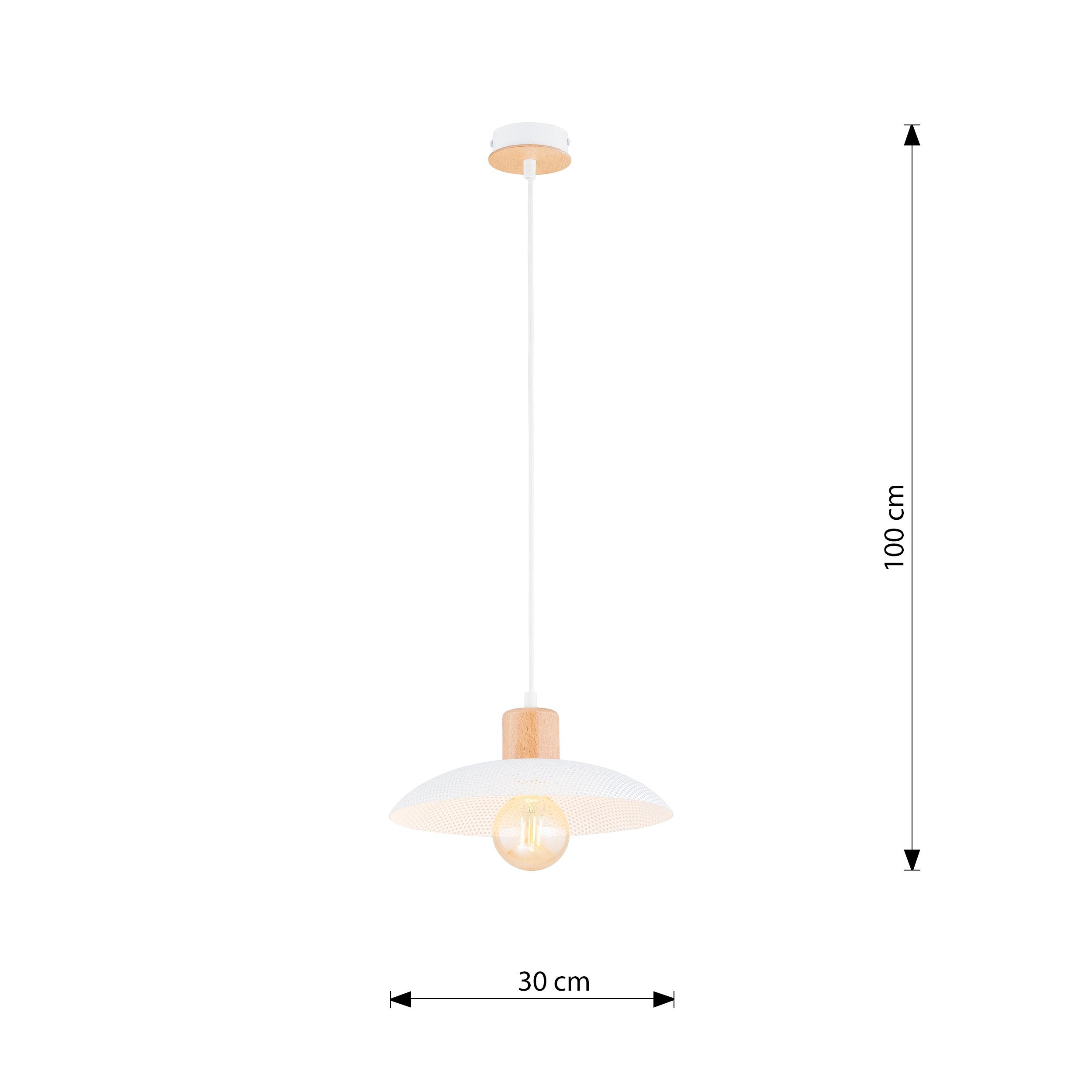 Lampa sufitowa metalowy klosz drewno NELI wisząca ZWIS BIAŁA 1xE27