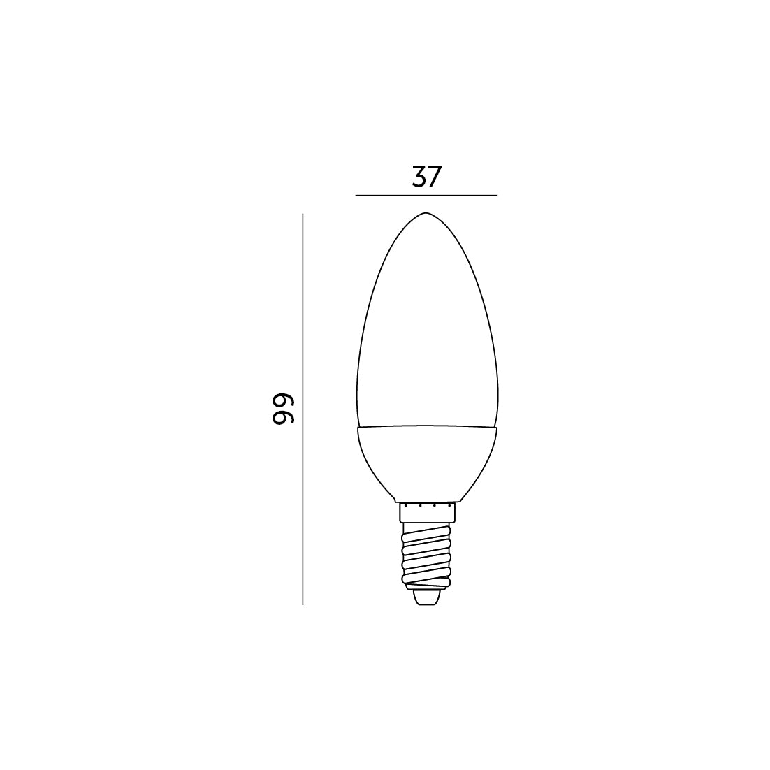 Żarówka LED świeczka 4,5W E14 barwa ZIMNOBIAŁA 6000K wymiary 