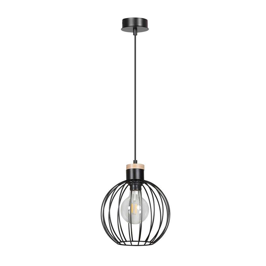 Lampa wisząca BARBADO 1 BLACK skandynawska, drewno, czarna