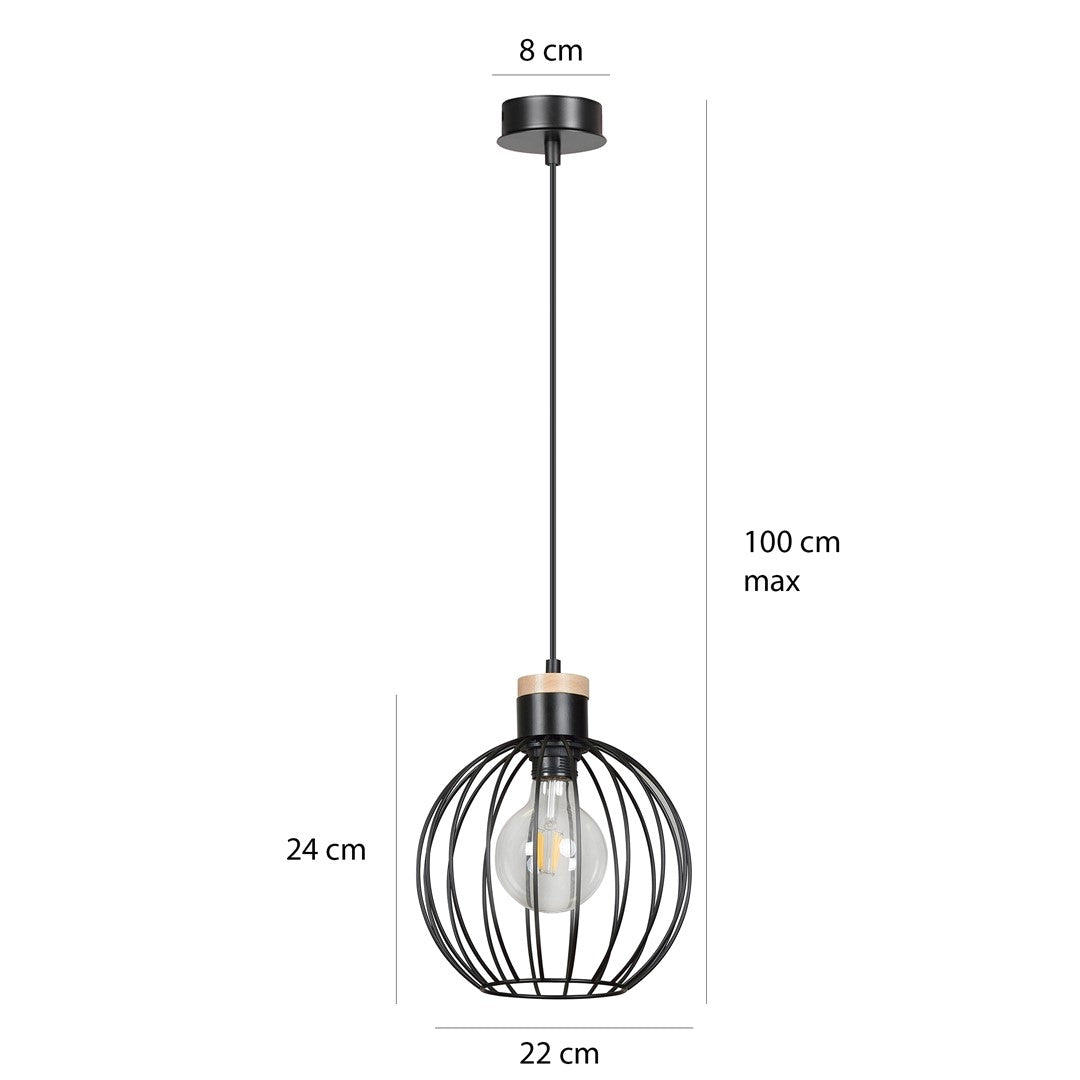 Lampa wisząca BARBADO 1 BLACK skandynawska, drewno, czarna