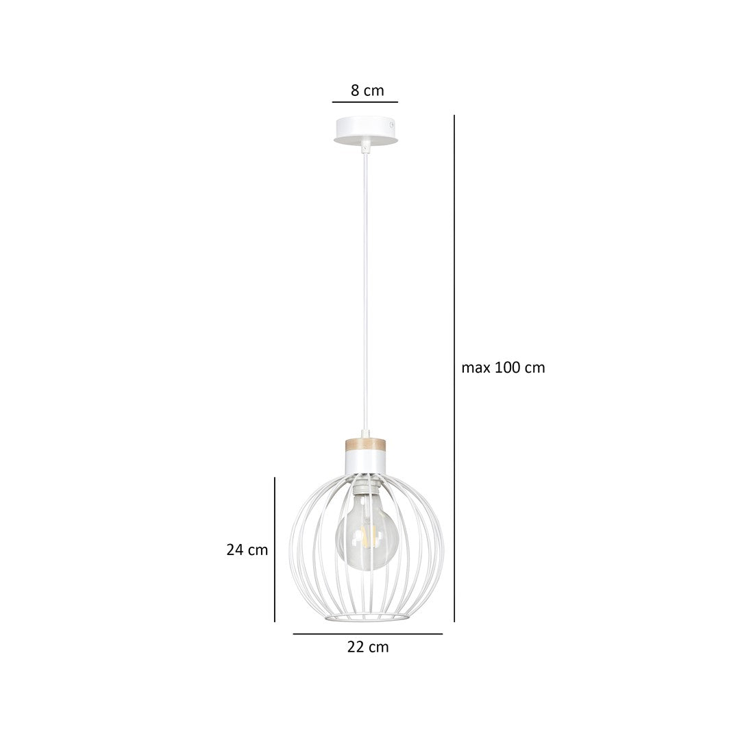 Lampa wisząca BARBADO 1 WHITE skandynawska, drewno, biała