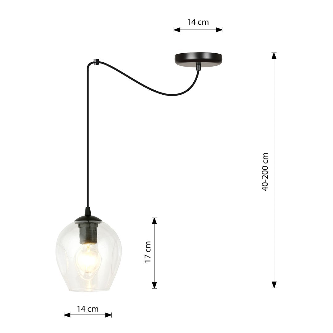 Lampa wisząca LEVEL 1 BL TRANSPARENT pająk, klosze, czarna