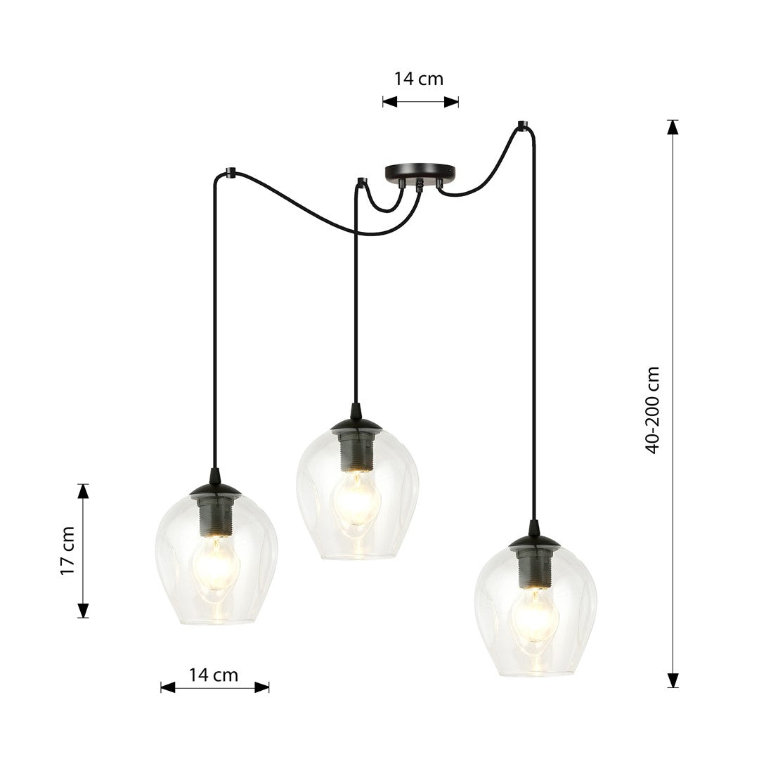 Lampa wisząca LEVEL 3 BL TRANSPARENT pająk, klosze, czarna