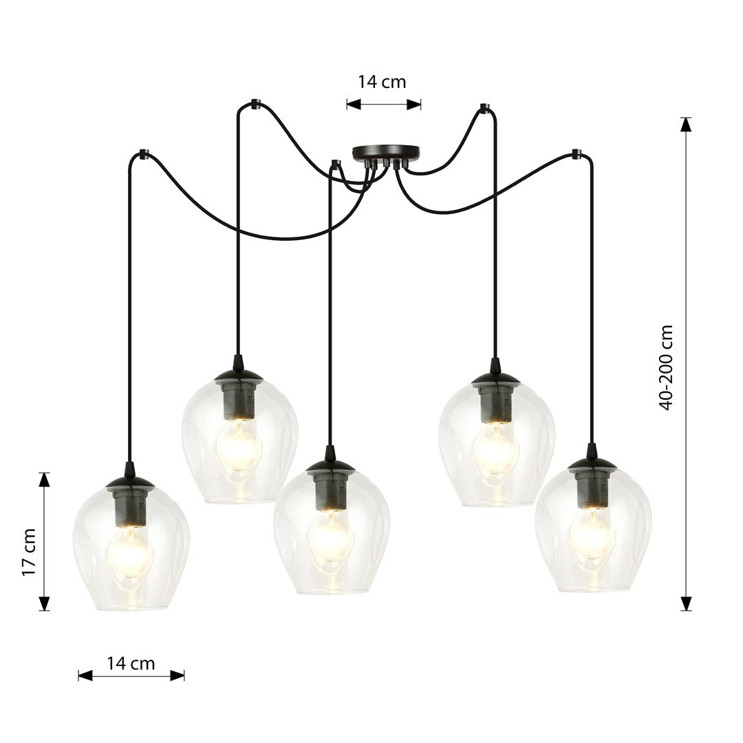 Lampa wisząca LEVEL 5 BL TRANSPARENT pająk, klosze, czarna