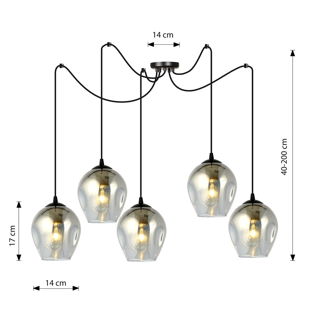 Lampa wisząca LEVEL 5 BL GRAFIT pająk, klosze grafit, czarna