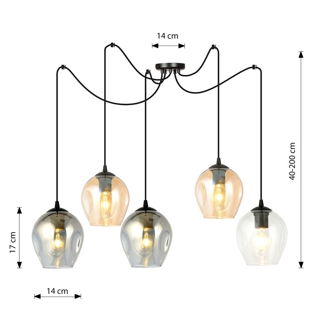 Lampa wisząca LEVEL 5 BL MIX pająk, klosze kolor mix, czarna