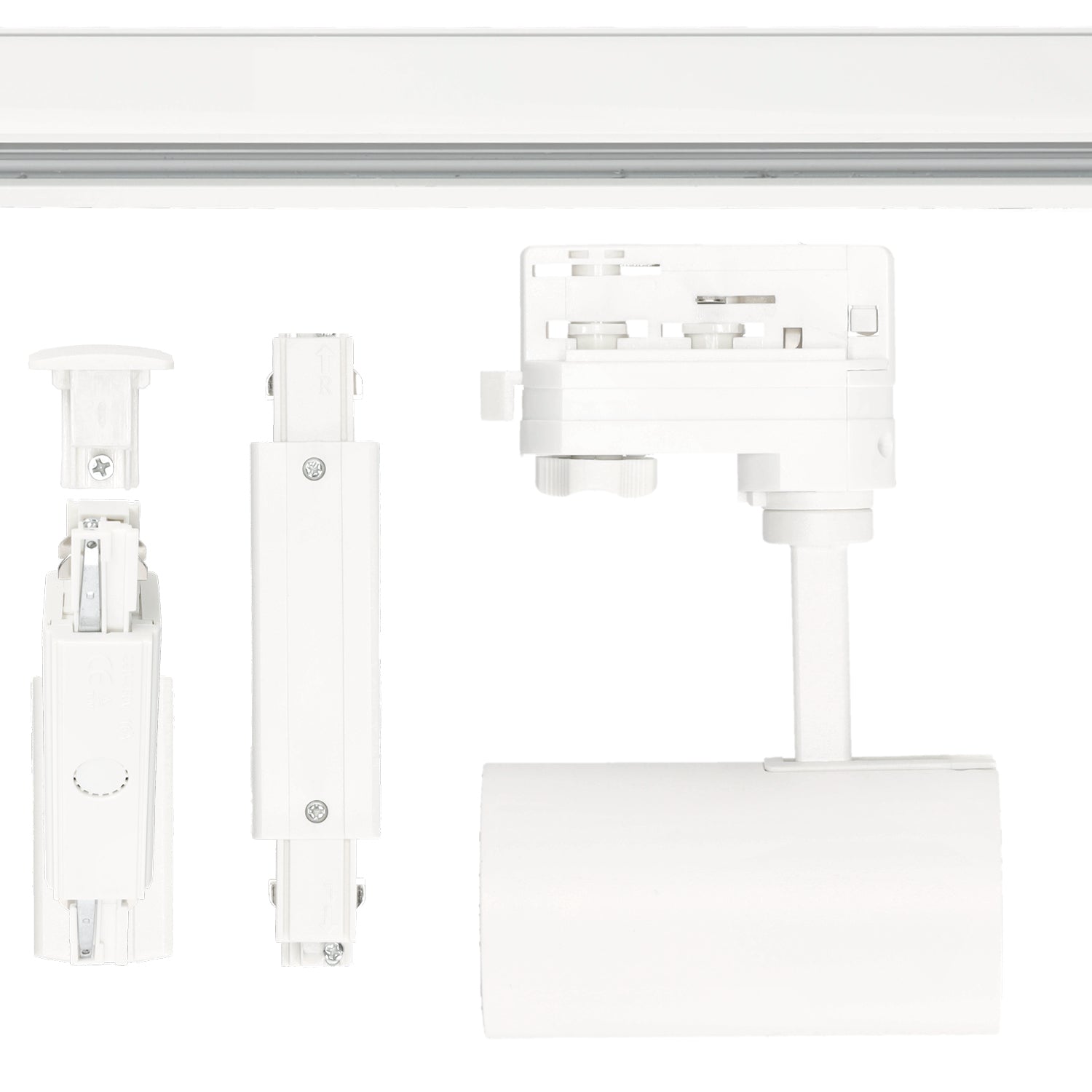 Zestaw szynowy 3 fazowy 9x Lampa GU10 + szyna 1m + szyna 2m + łącznik prosty + zasilanie + zaślepka BIAŁY