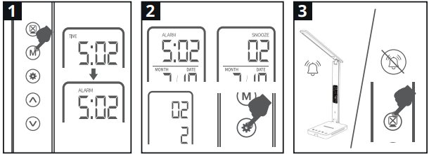 Lampka Biurkowa LED 7W CZARNA Wyświetlacz Ładowarka Indukcyjna Q1 Alarm USB