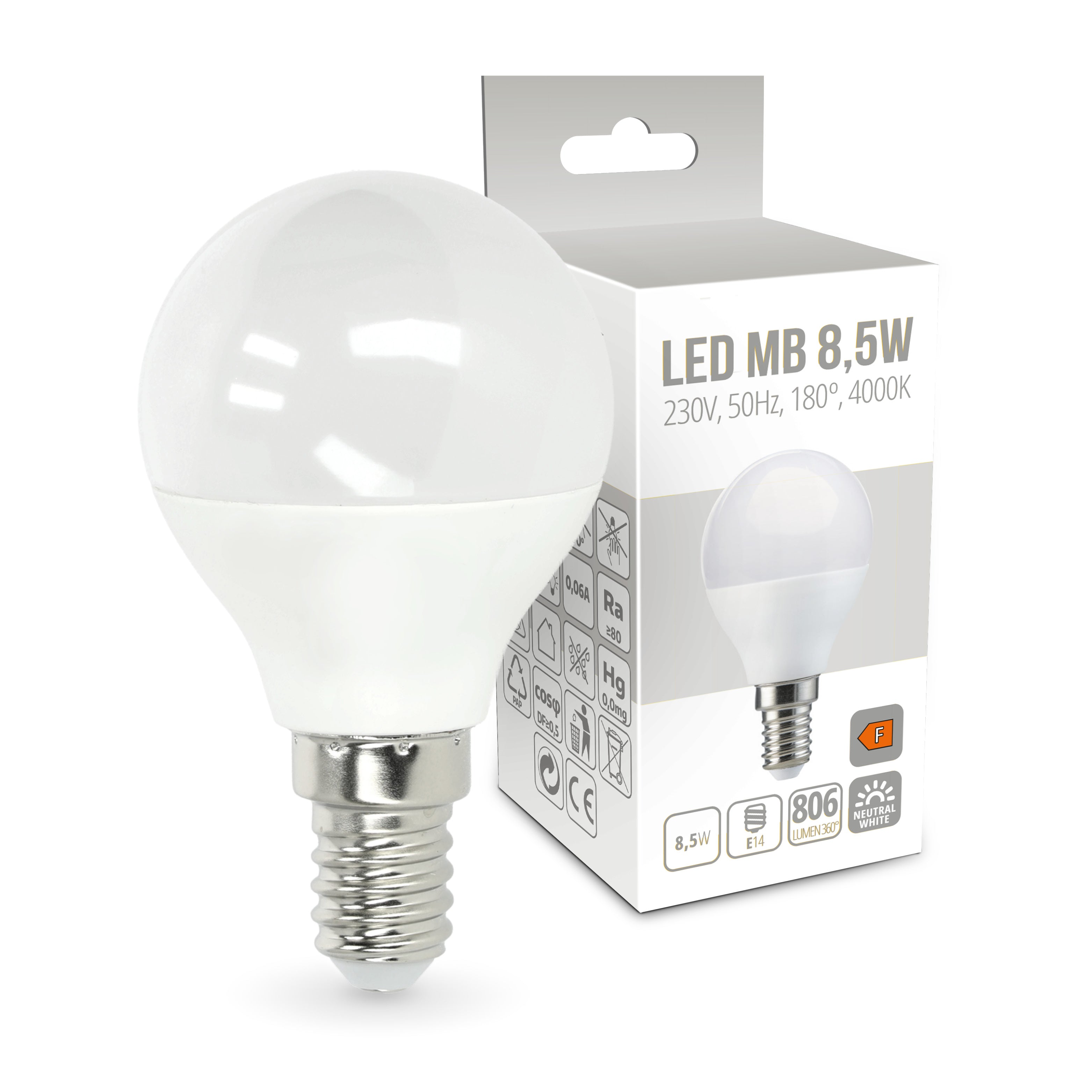 Żarówka LED MB 8,5W Barwa Neutralna Biała E14 4000K 180 stopni 806lm