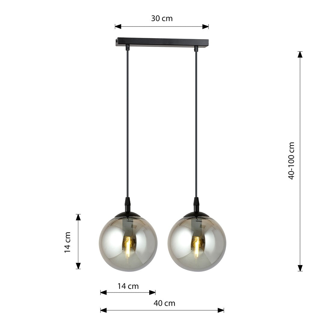 Lampa wisząca VEGAS 2 punkty światła E14 REGULOWANA klosz grafitowy