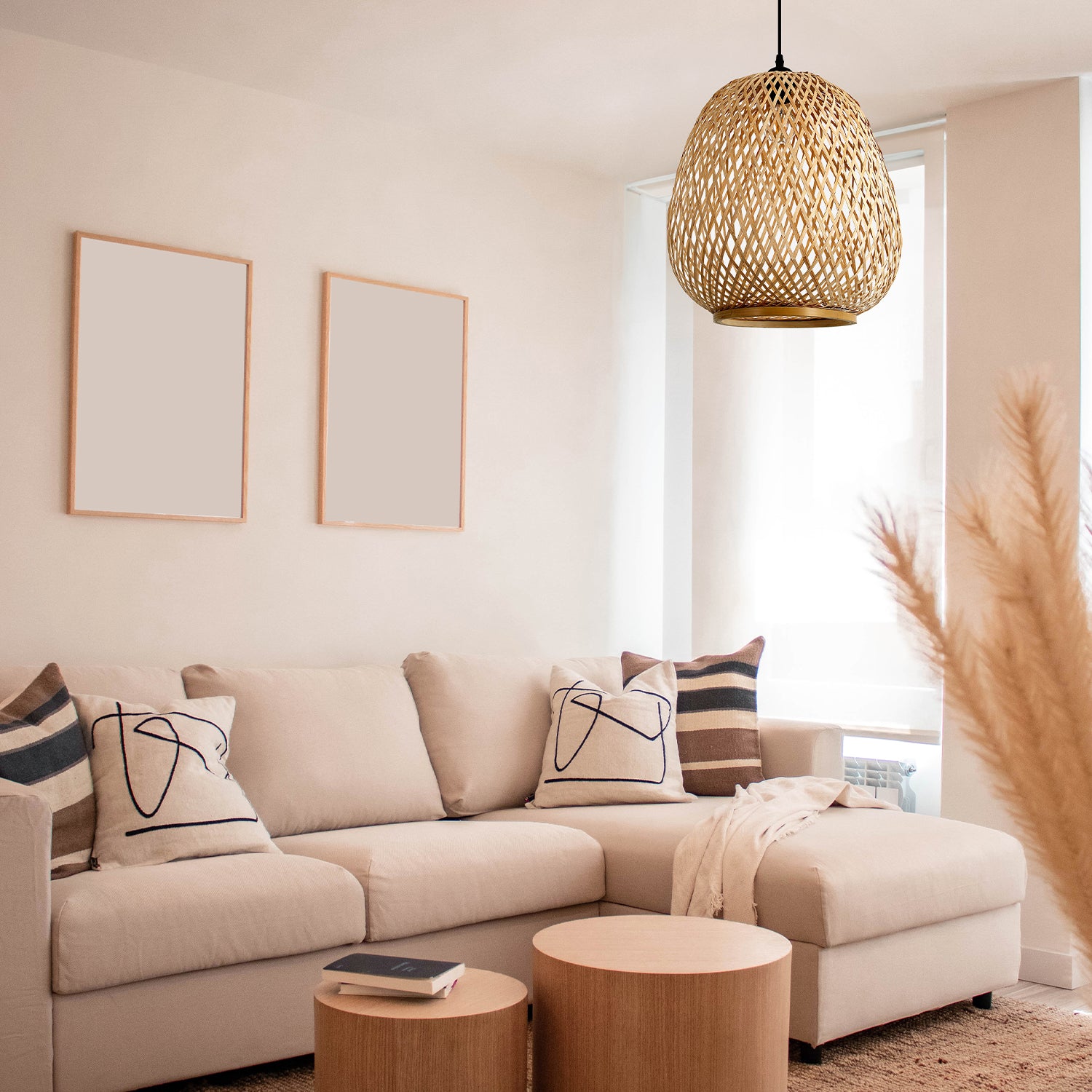 Zestaw Lampa Wisząca BOHO z Bambusa Sufitowa + Żarówka 7W E27 Barwa Ciepła