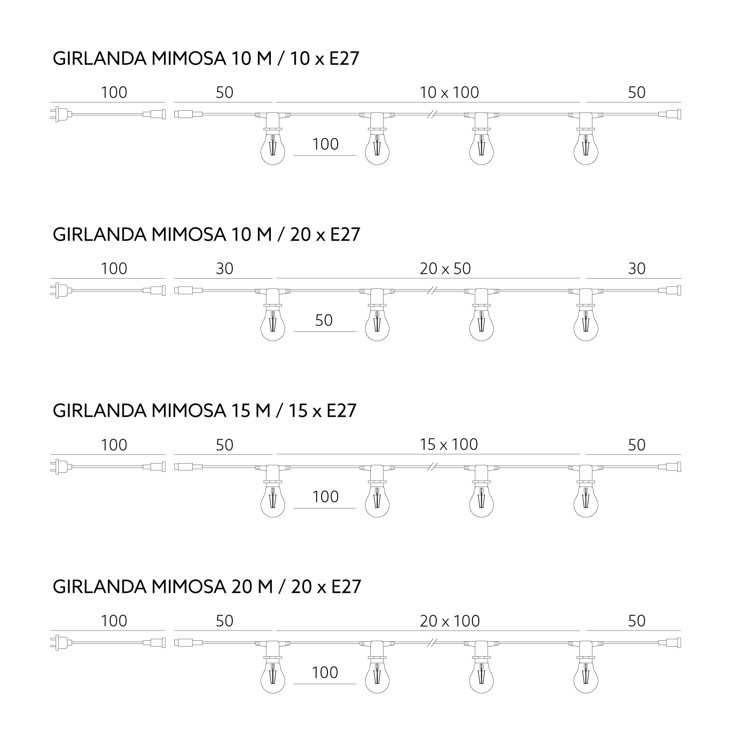 Girlanda ogrodowa BLOOM 2 10 m 10xE27 ozdobna łańcuch DEKORACYJNY czarna