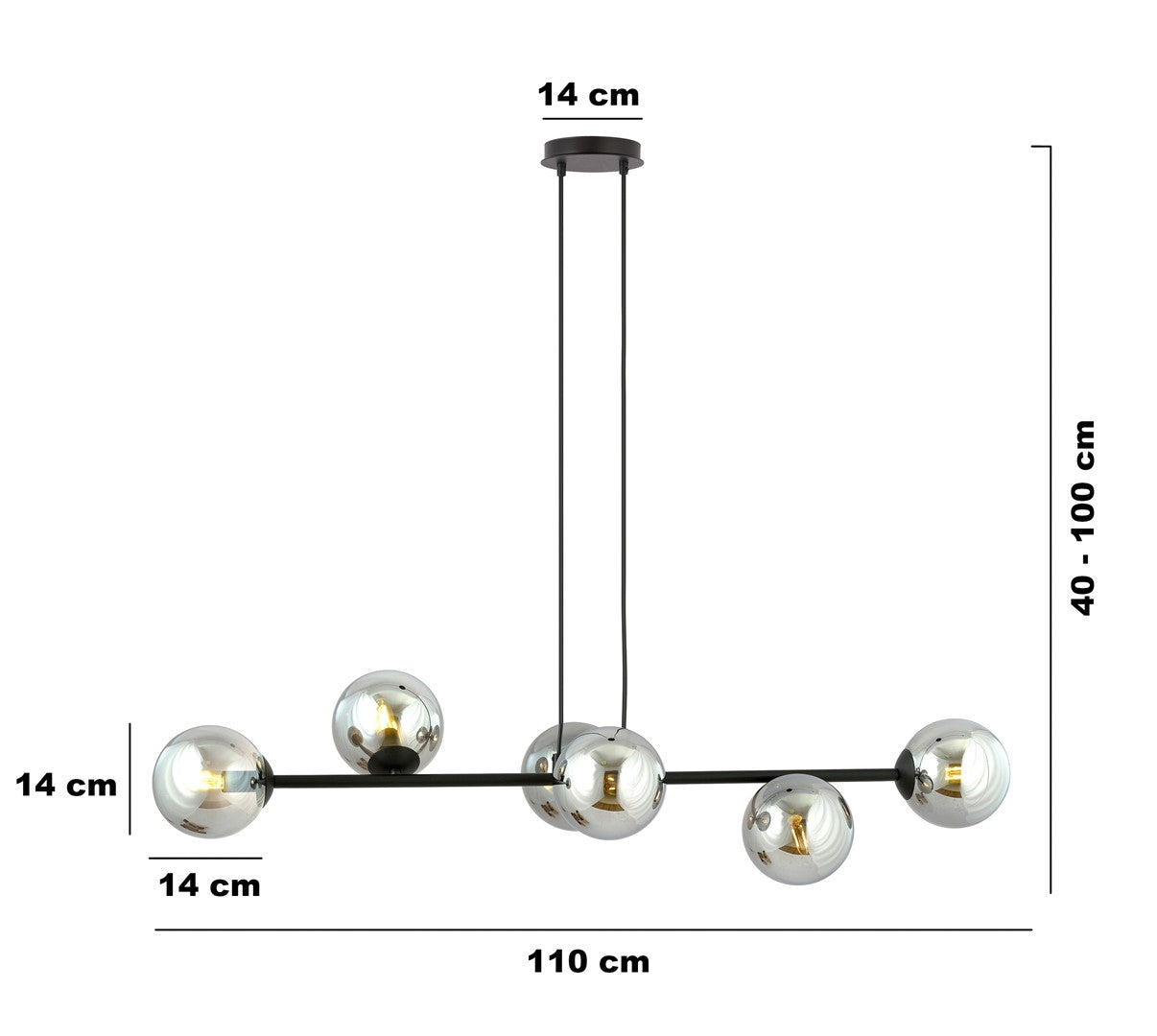 Lampa wisząca ROSSI 6 BL GRAFIT klosz grafit, czarna