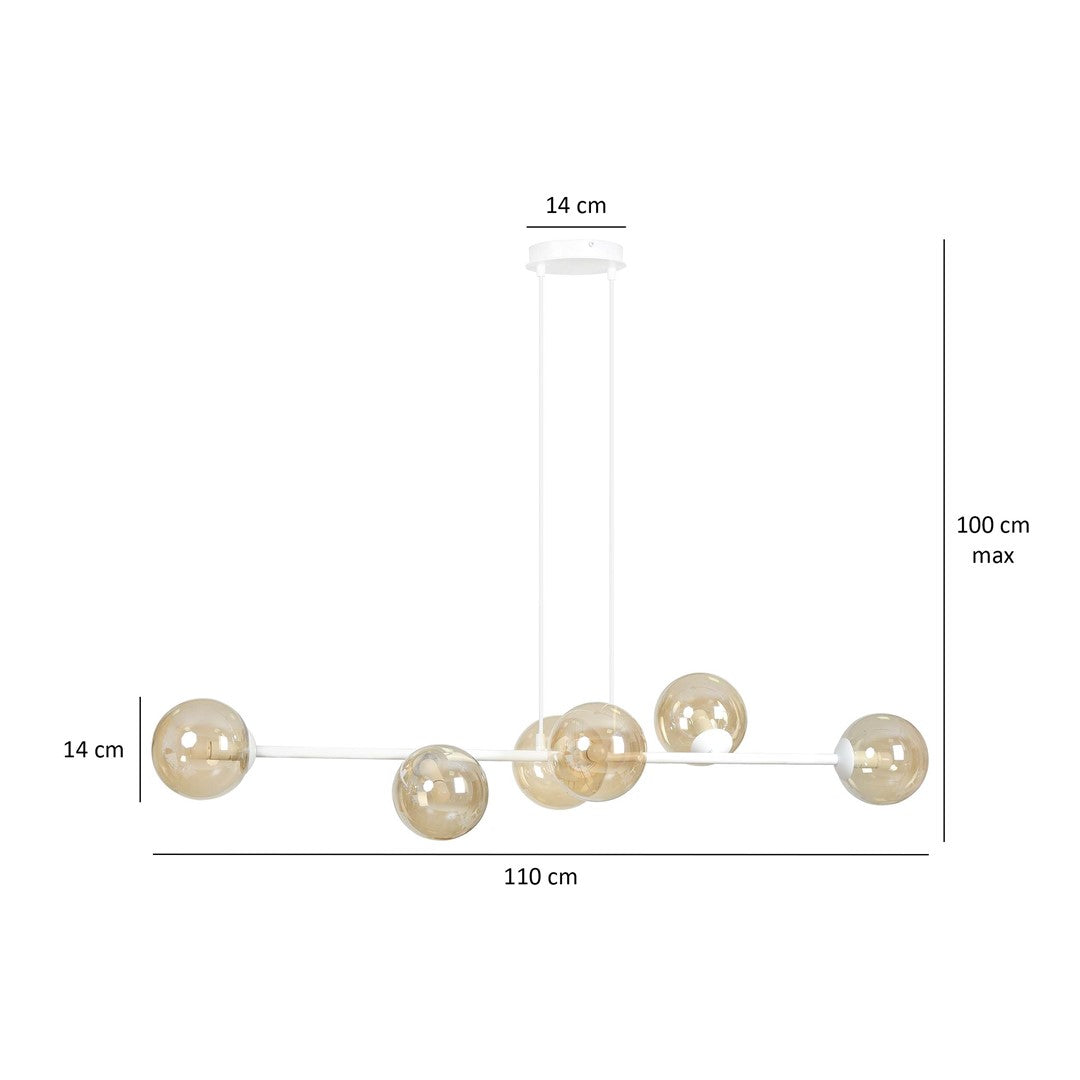 Lampa wisząca ROSSI 6 WH MIODOWA klosz bursztyn biała