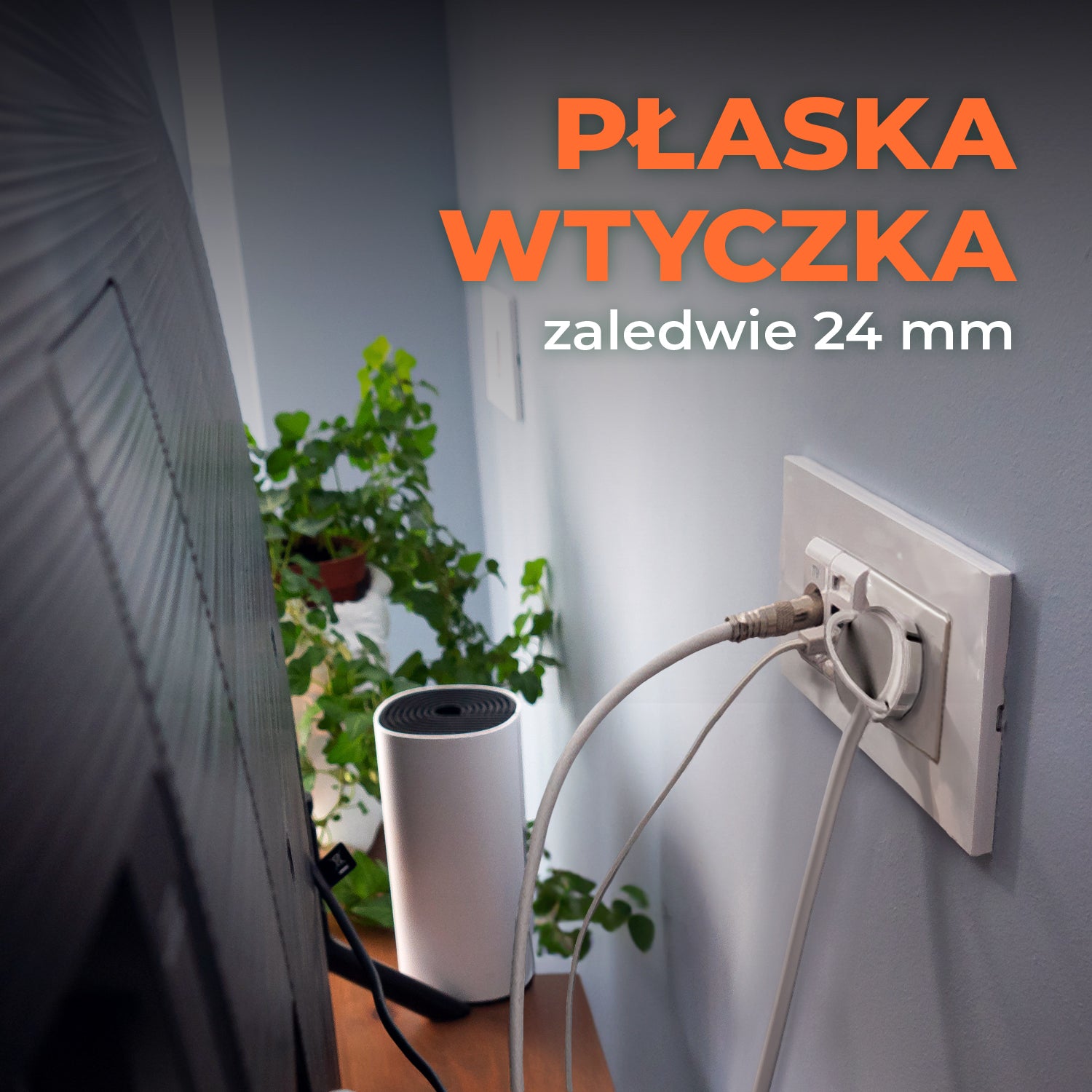 Przedłużacz z PŁASKĄ WTYCZKĄ 2 gniazda 1,4m Biały Listwa z Uziem. + 2x USB