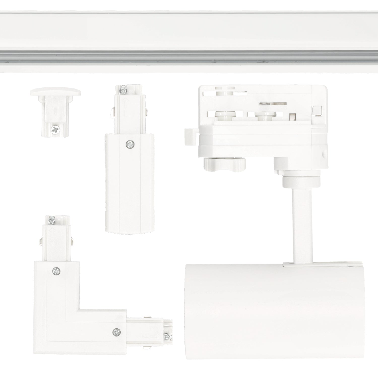 Zestaw szynowy 3 fazowy 12x Lampa GU10 + 2x szyna 1m + szyna 2m + 2x łącznik L + zasilanie + zaślepka BIAŁY