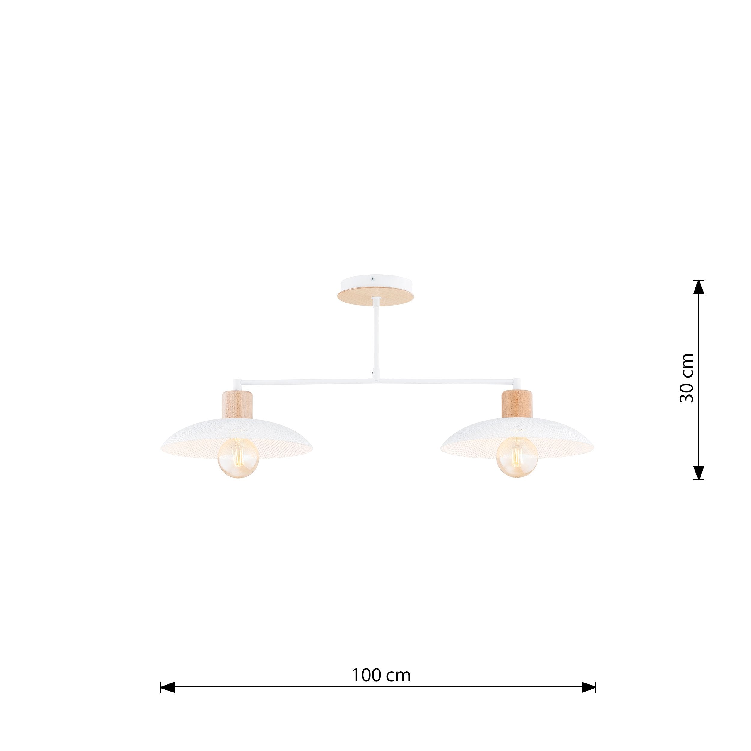 Podwójna lampa sufitowa NELI BIAŁA metal i drewno 2xE27 wisząca