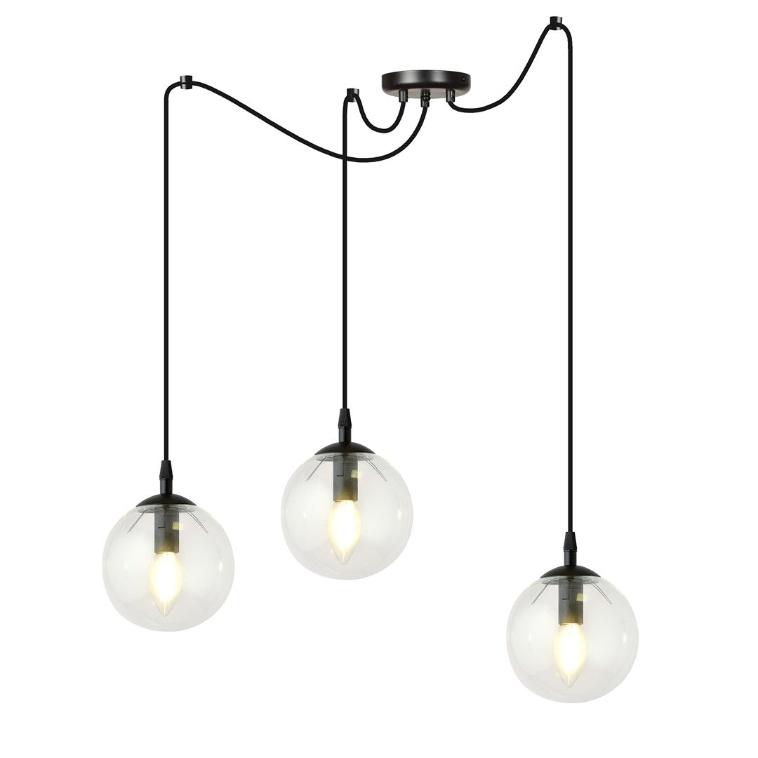 Lampa wisząca GIGI 3 BL TRANSPARENT pająk, klosze, czarna