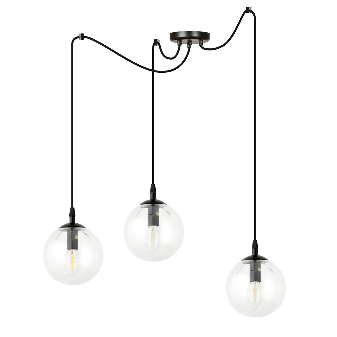 Lampa wisząca GIGI 3 BL TRANSPARENT pająk, klosze, czarna