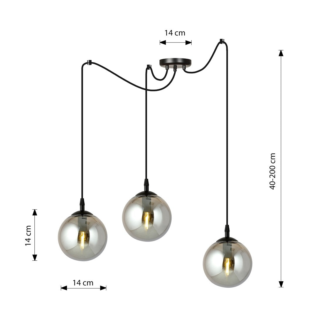 Lampa wisząca GIGI 3 BL GRAFIT pająk, klosze grafit, czarna