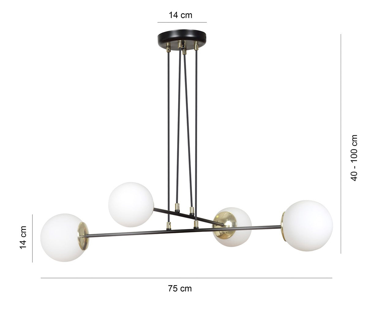 Lampa wisząca OGNIS 4 BLACK elegancka, klosze, czarno/złota