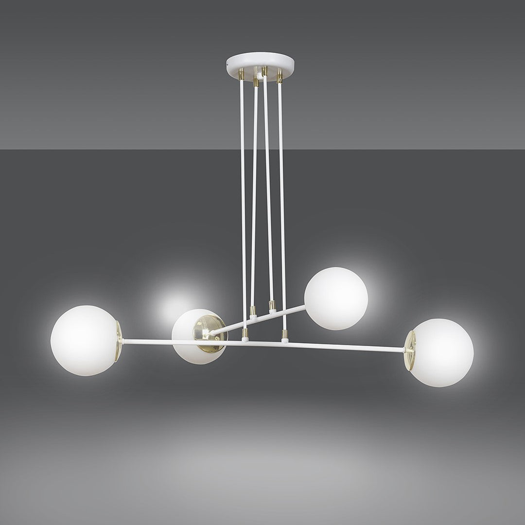 Lampa wisząca OGNIS 4 WHITE elegancka, klosze, biało/złota