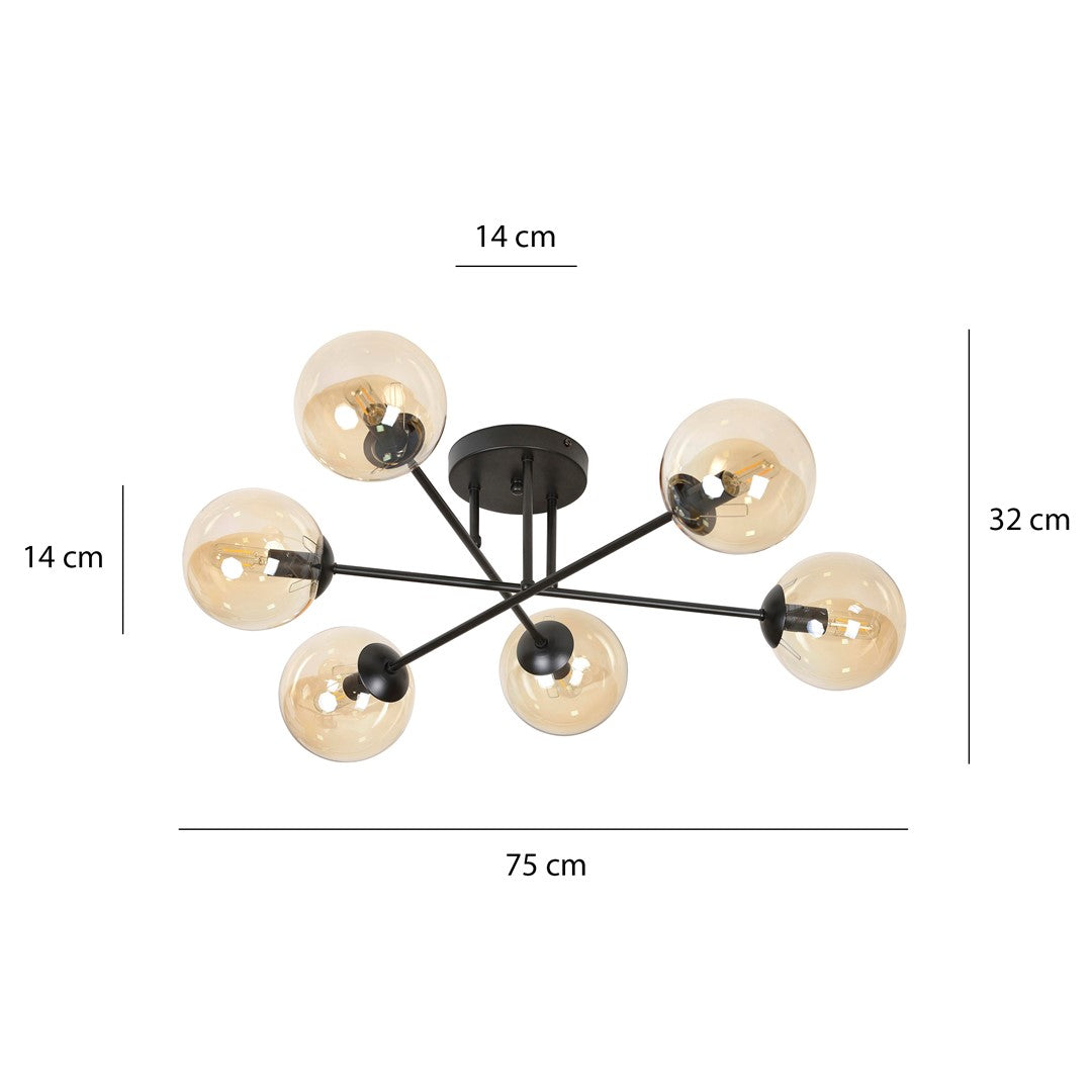 Lampa sufitowa NICEA plafon 6 punktów światła SZKLANY KLOSZ miodowy 6xE14