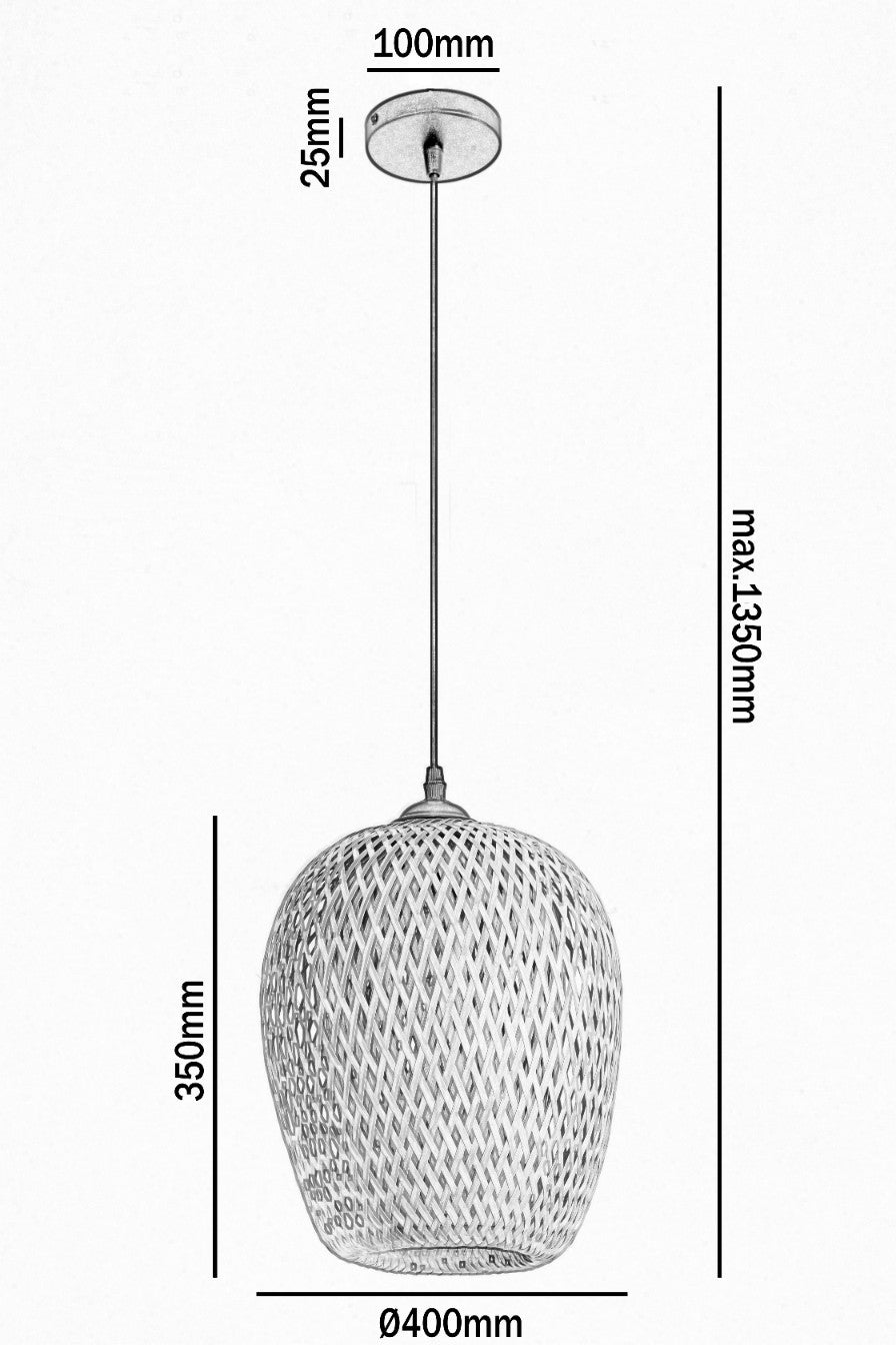 Bambusowa Lampa Wisząca BERN M sufitowa Naturalna 35 cm 1xE27 beżowy/czarny