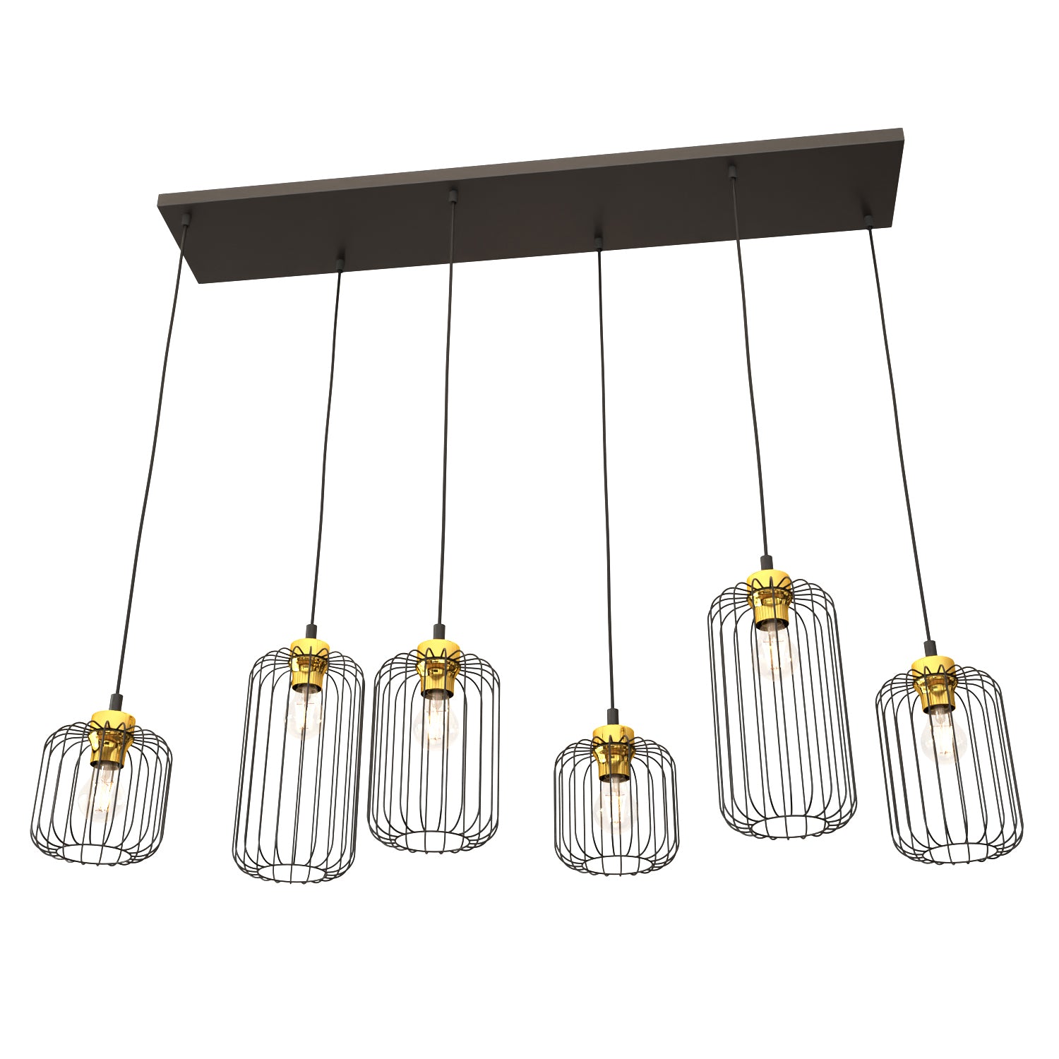 Duża Lampa Wisząca LIMA 6 Kloszy E27 Czarno-Złota Do Salonu Regulowana Loft