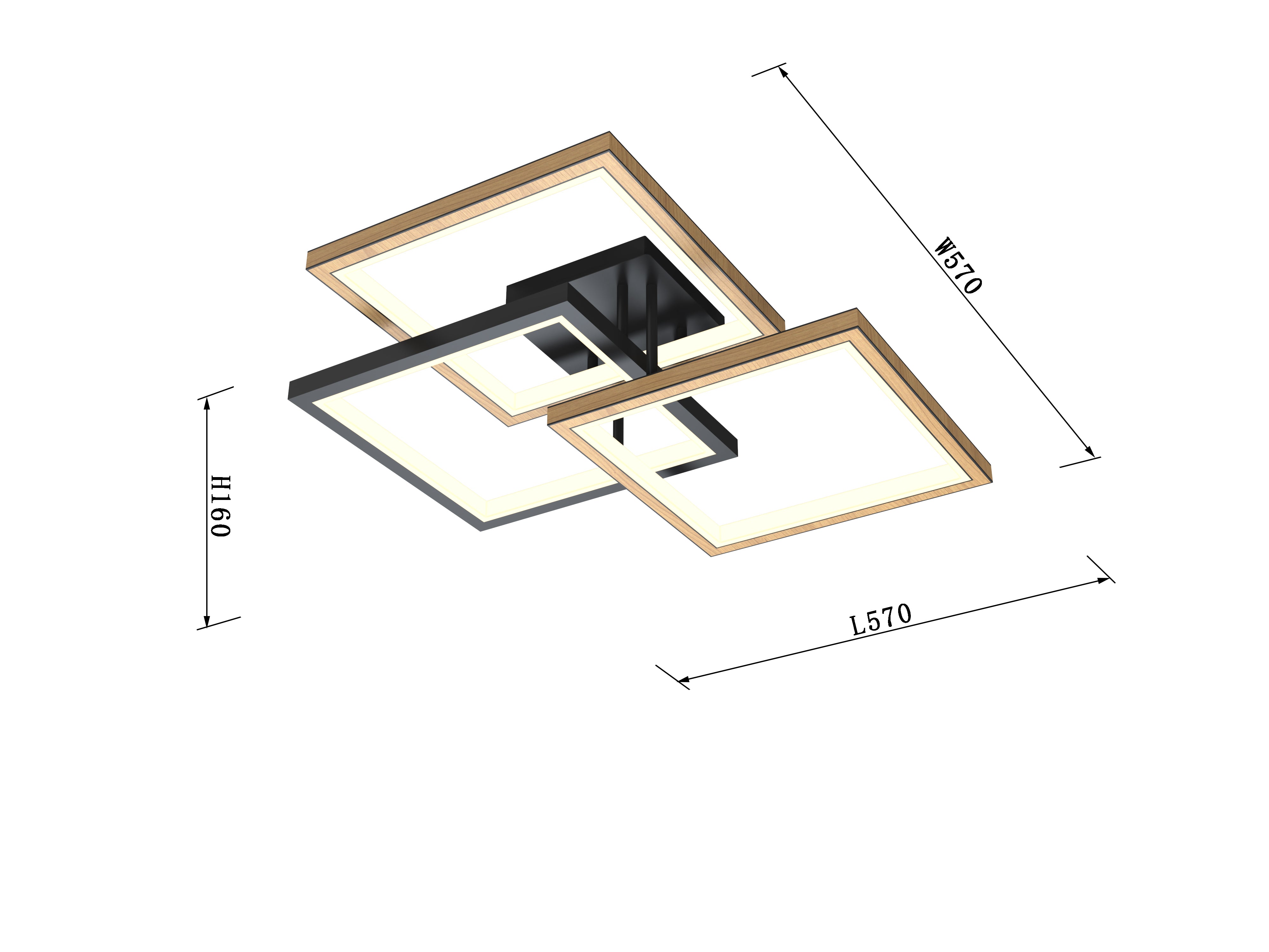 Lampa sufitowa trójka LED MALTA geometryczna BARWA CIEPŁA czarny/drewno