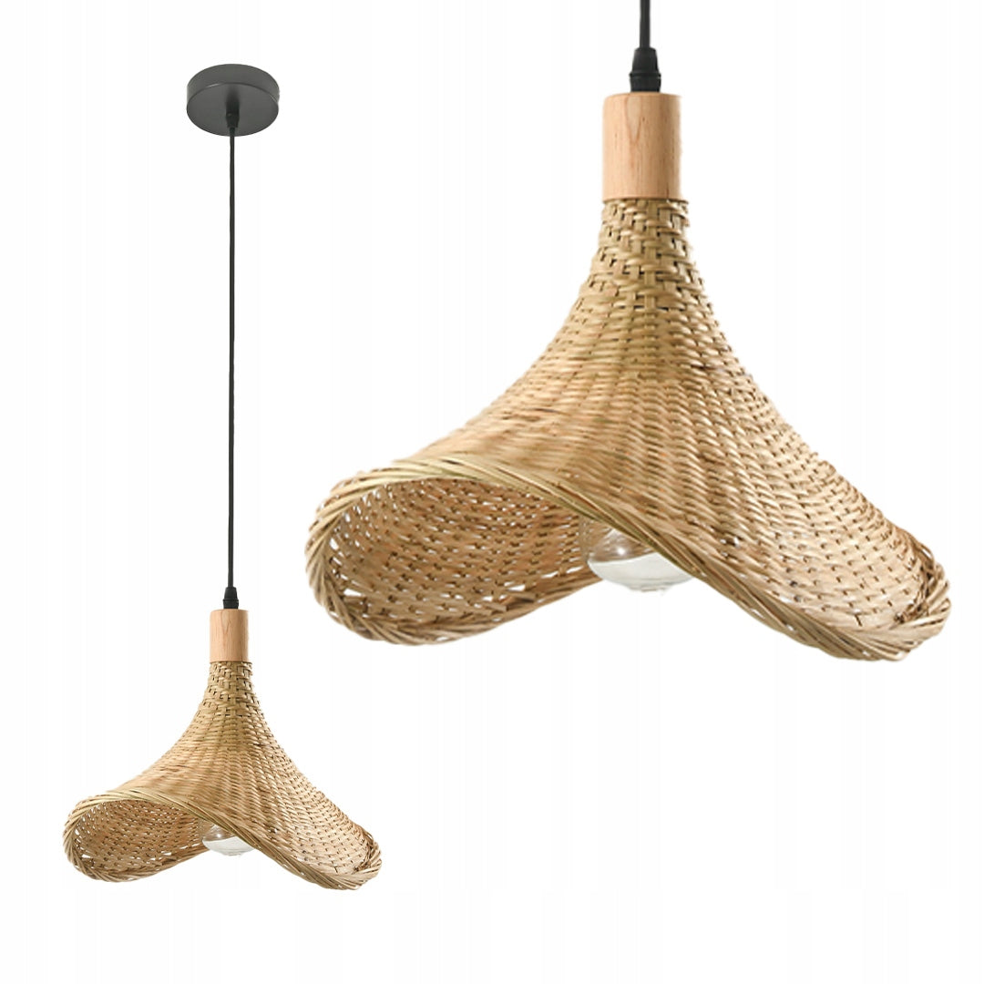 Lampa Boho Wisząca Sufitowa Bambusowa na E27 Pleciona Naturalna