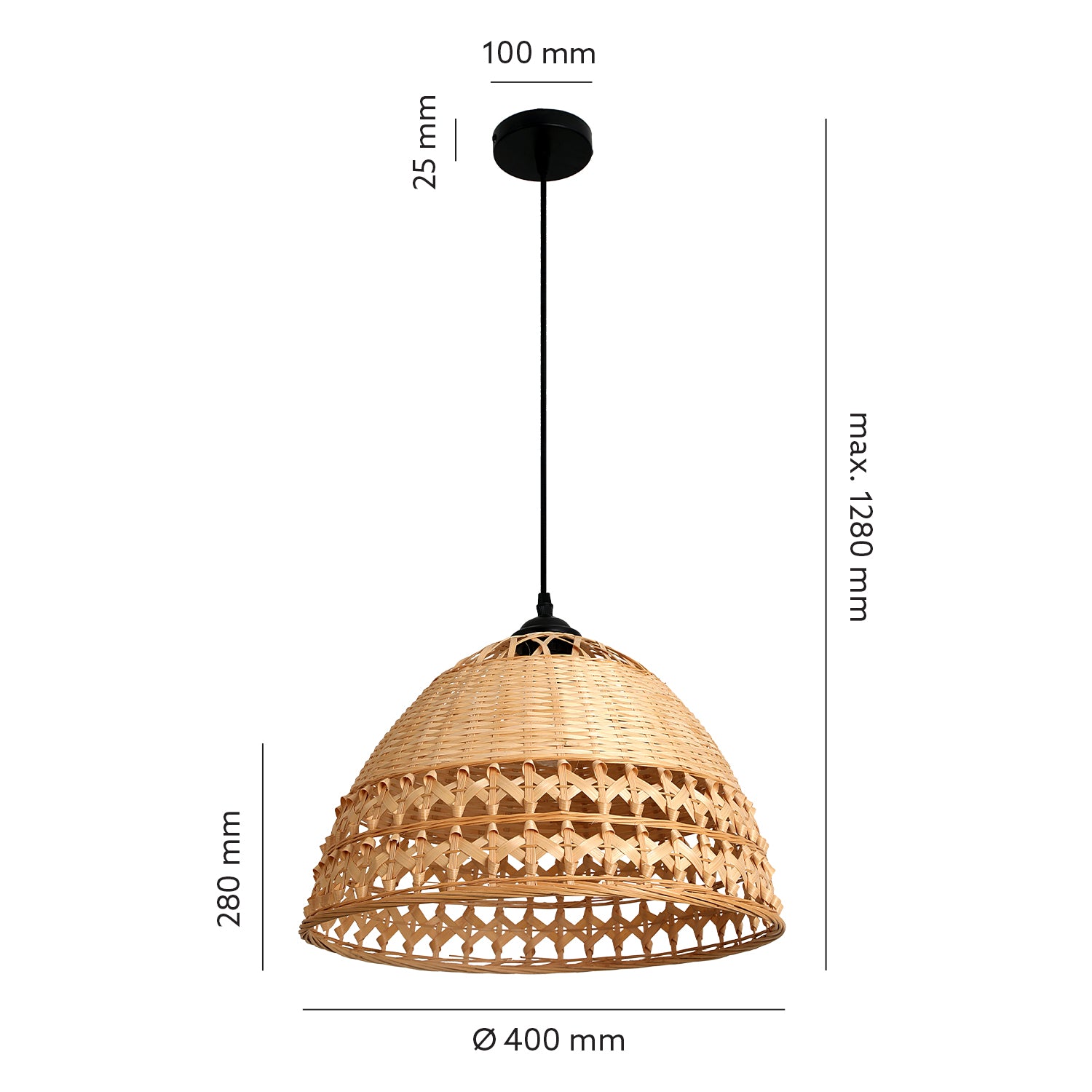 Zestaw Bambusowa Lampa Wisząca Pleciona Boho + Żarówka 7W E27 Barwa Ciepła