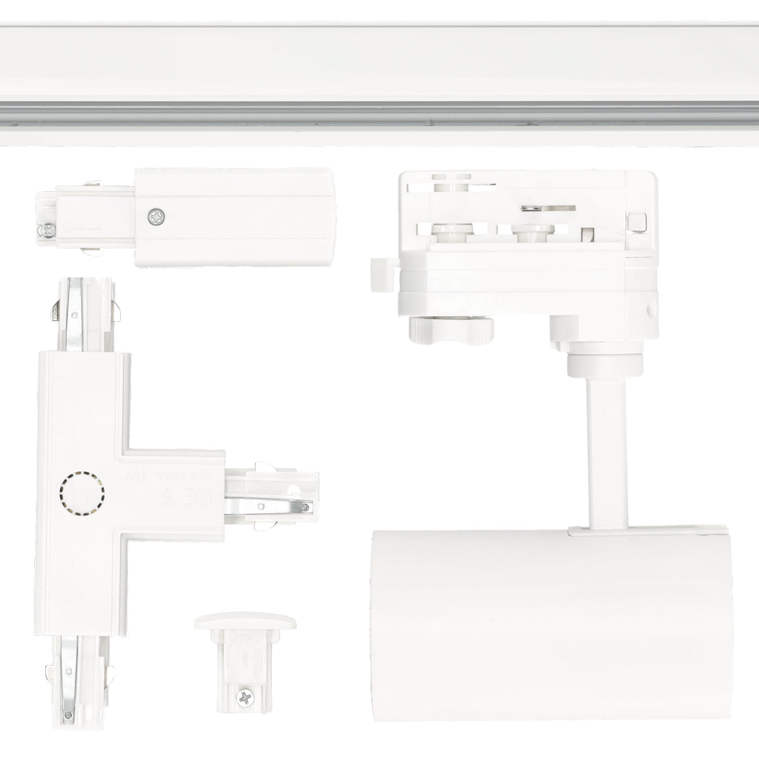 Zestaw szynowy 3 fazowy 10x Lampa GU10 + 2x szyna 1m + szyna 2m + łącznik T+ zasilanie + 2x zaślepka BIAŁY