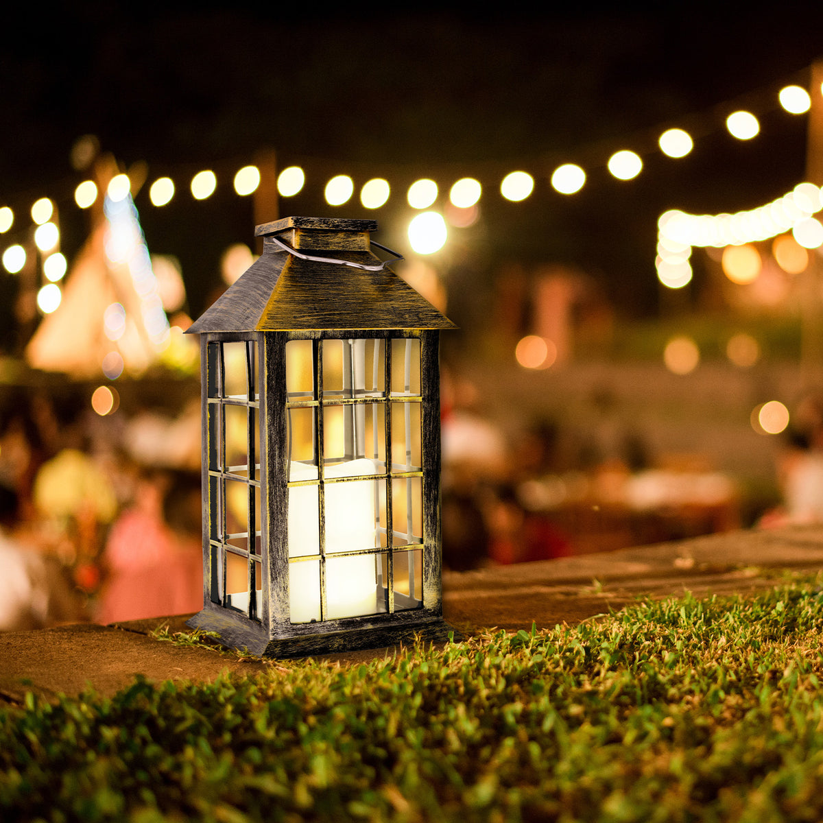 2x Znicz solarny LED na cmentarz lampion wszystkich świętych złoto 2700K