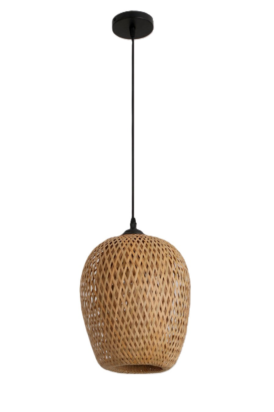 Bambusowa Lampa Wisząca BERN M sufitowa Naturalna 35 cm 1xE27 beżowy/czarny