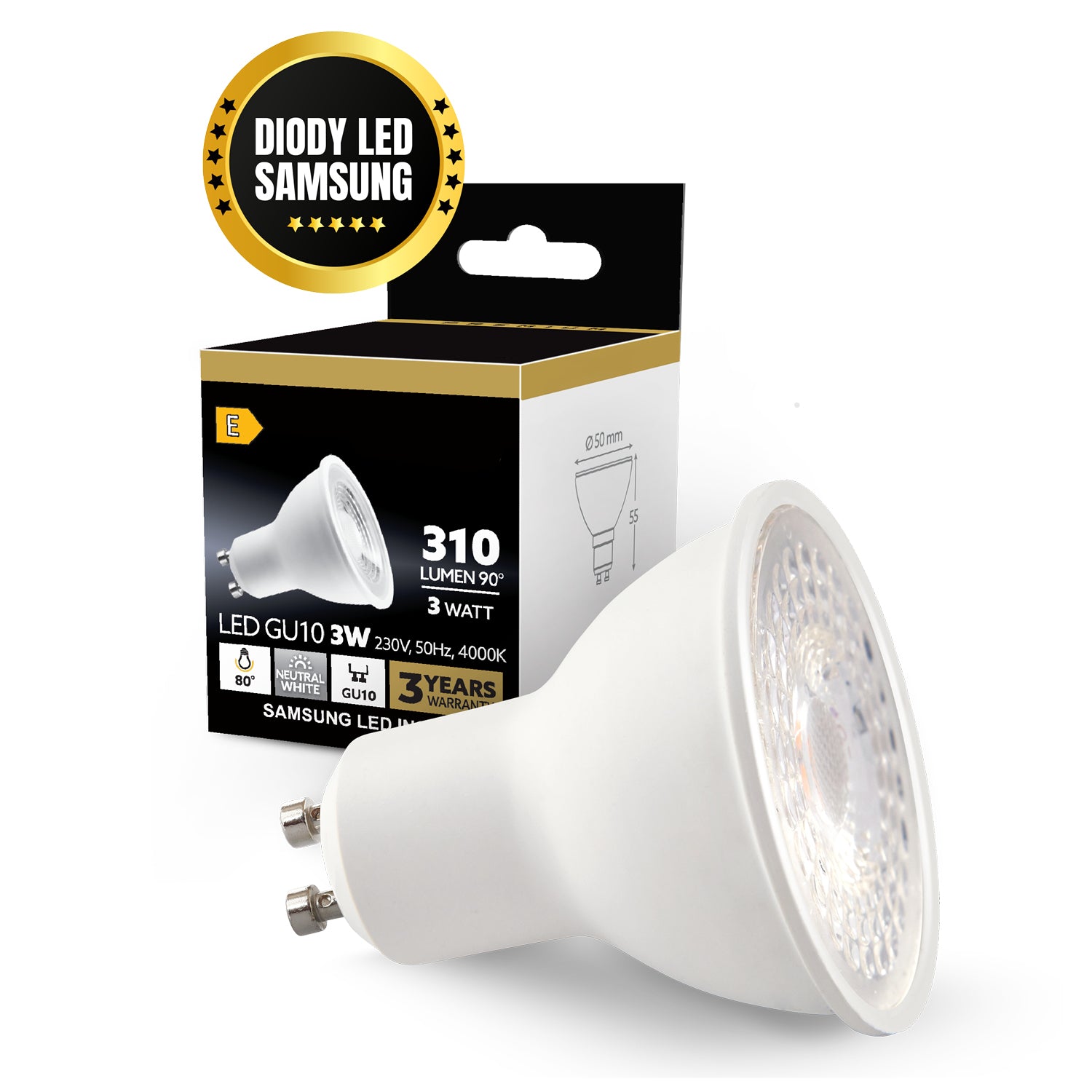 Żarówka LED 3W GU10 PREMIUM barwa neutralna biała