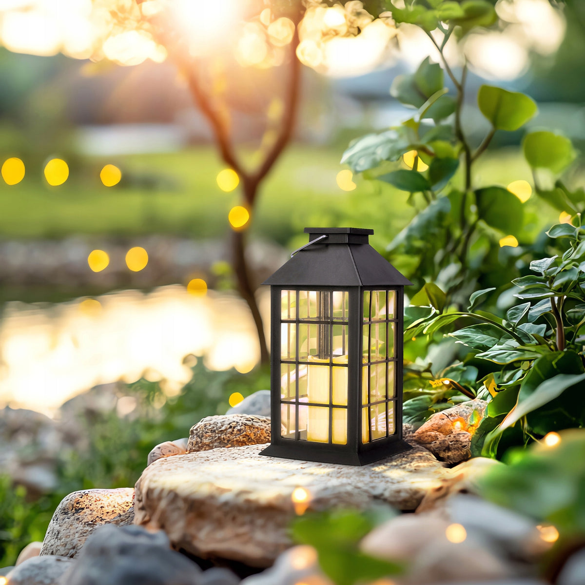 Znicz solarny LED na cmentarz czarny lampion 2700K IP44