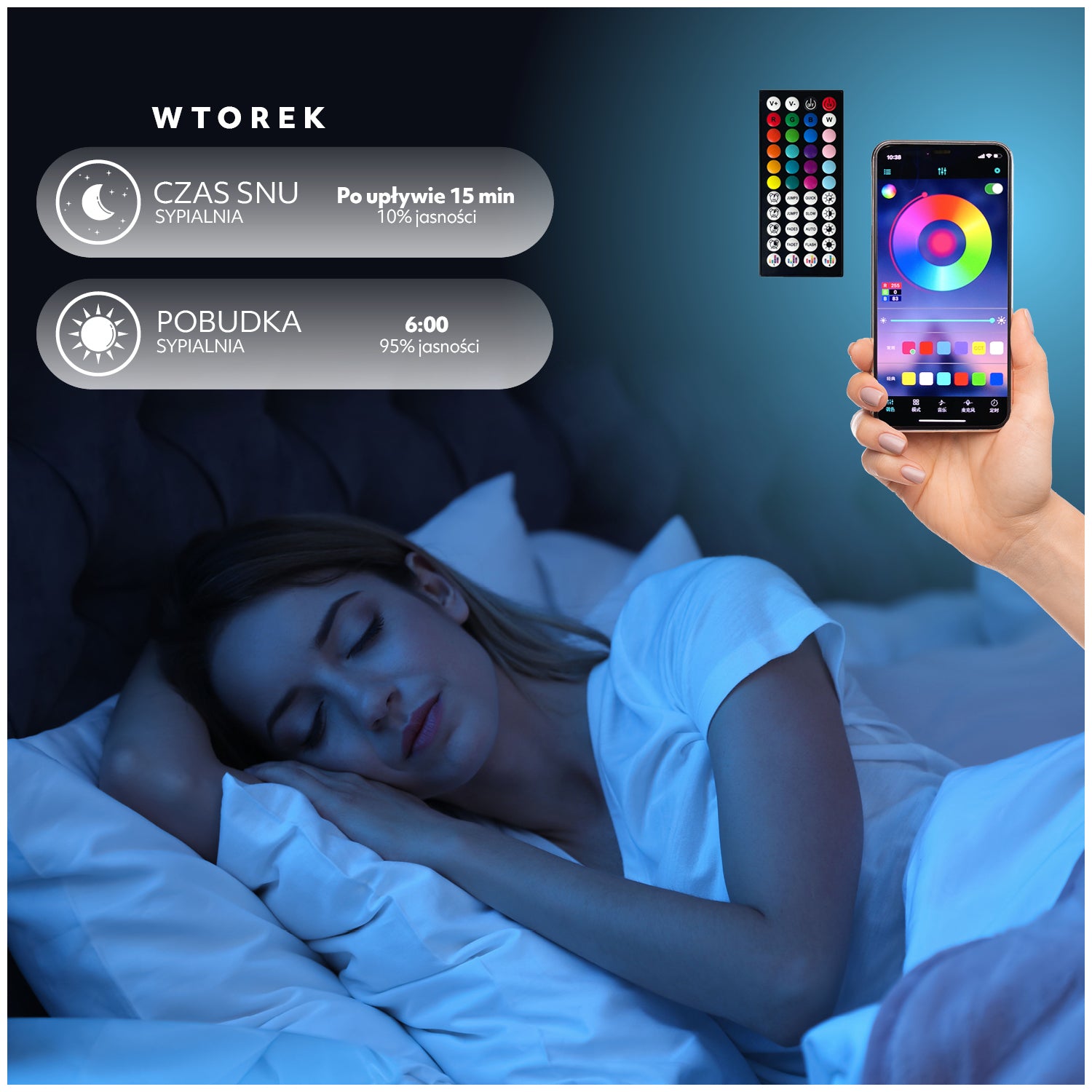 Taśma LED RGB 5050 Aplikacja SMART HOME 15M PILOT Bluetooth muzyka zestaw