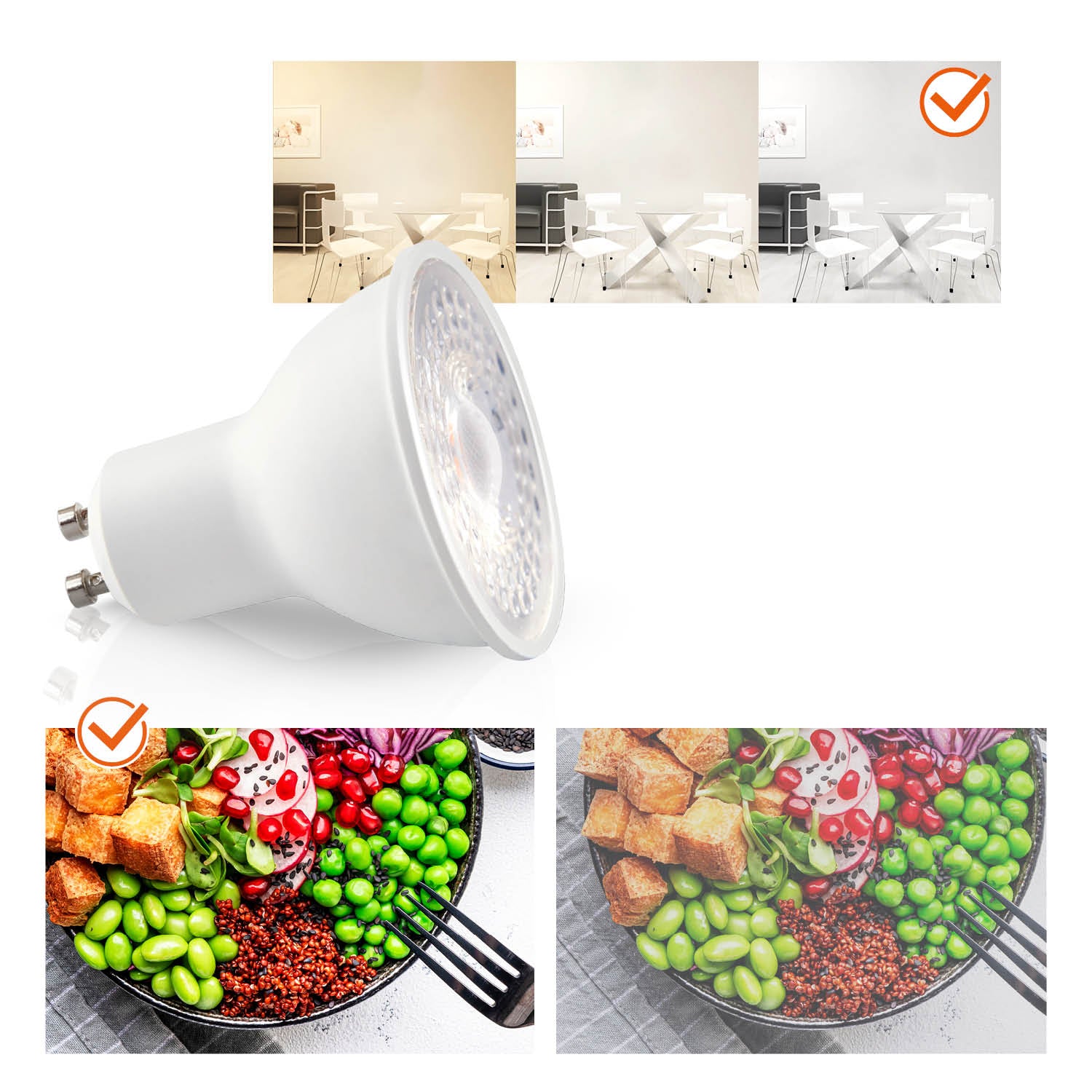 Zestaw 6x oprawa halogenowa LUMO11 chrom + LED GU10 5W zimnobiała PREMIUM