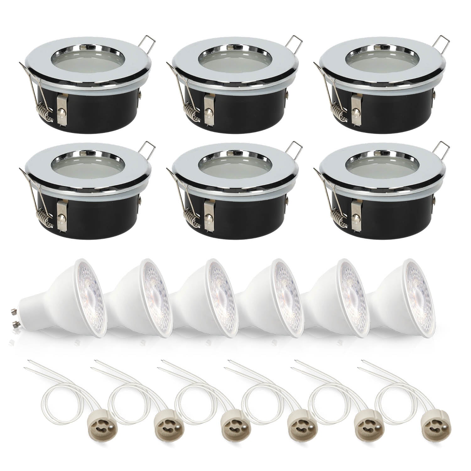 Zestaw 6x oprawa halogenowaLUMO11 chrom + LED GU10 5W neutralna biała PREMIUM