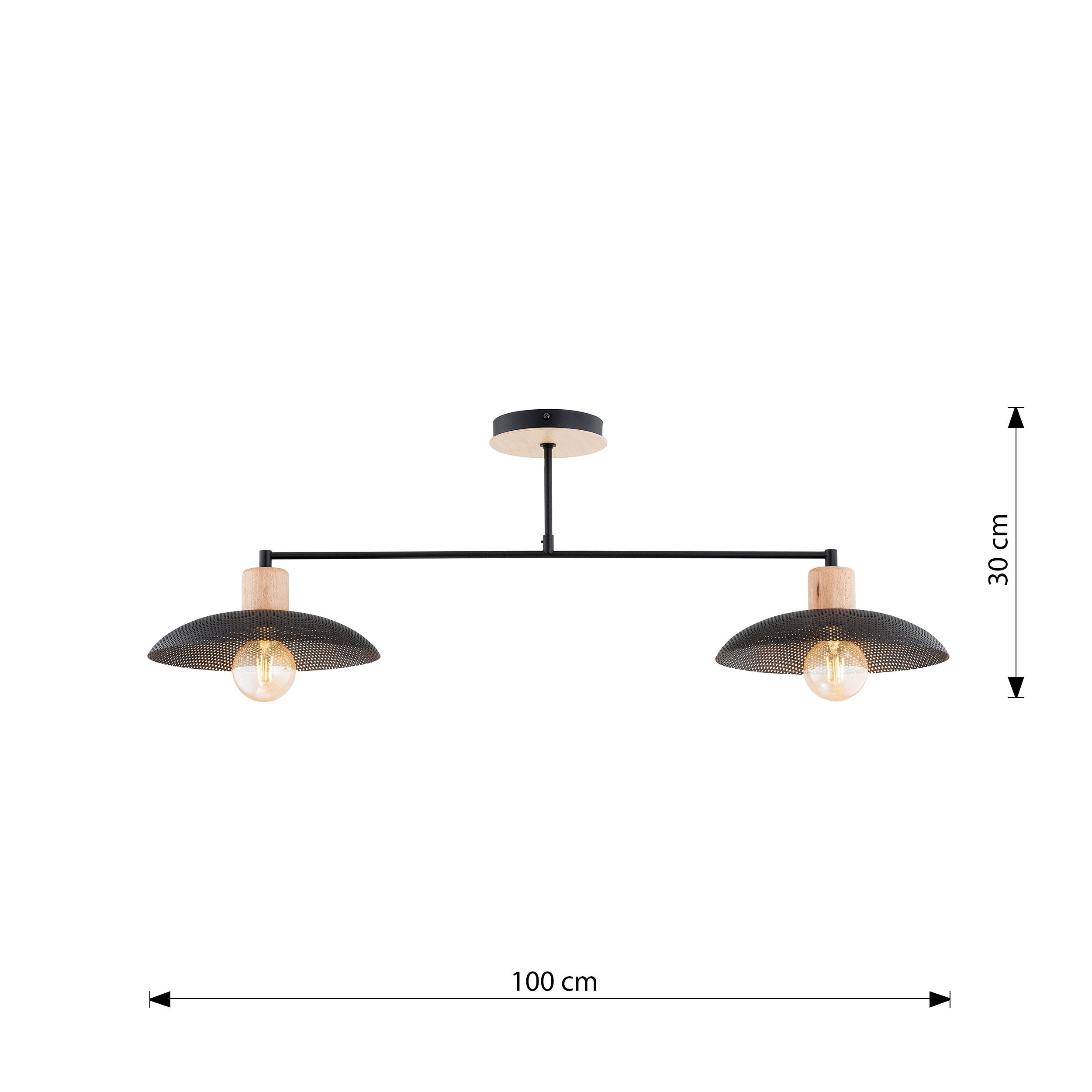 Podwójna lampa sufitowa NELI CZARNA metal i drewno 2xE27 wisząca