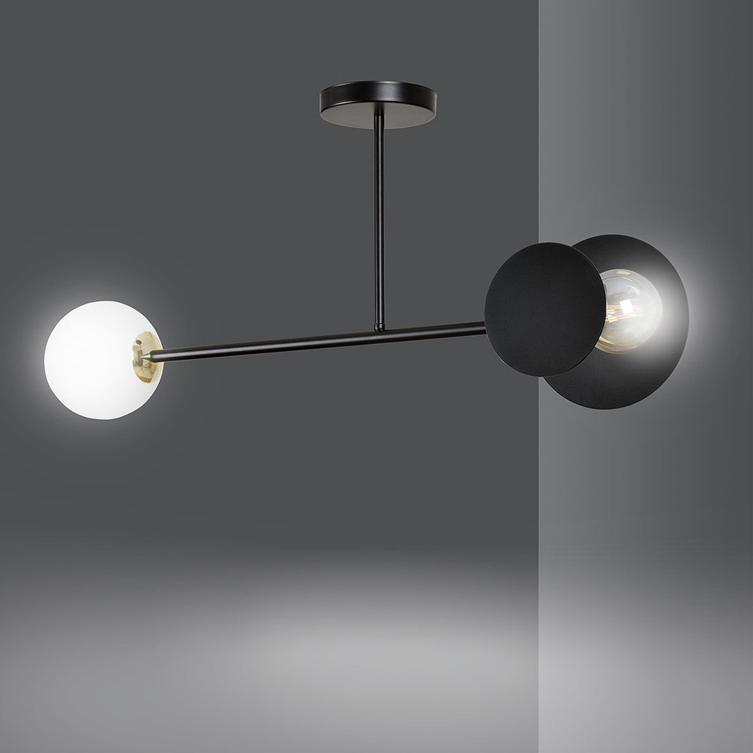 Elegancka lampa SUFITOWA NICEA czarna KLOSZ BIAŁY geometryczny kształt