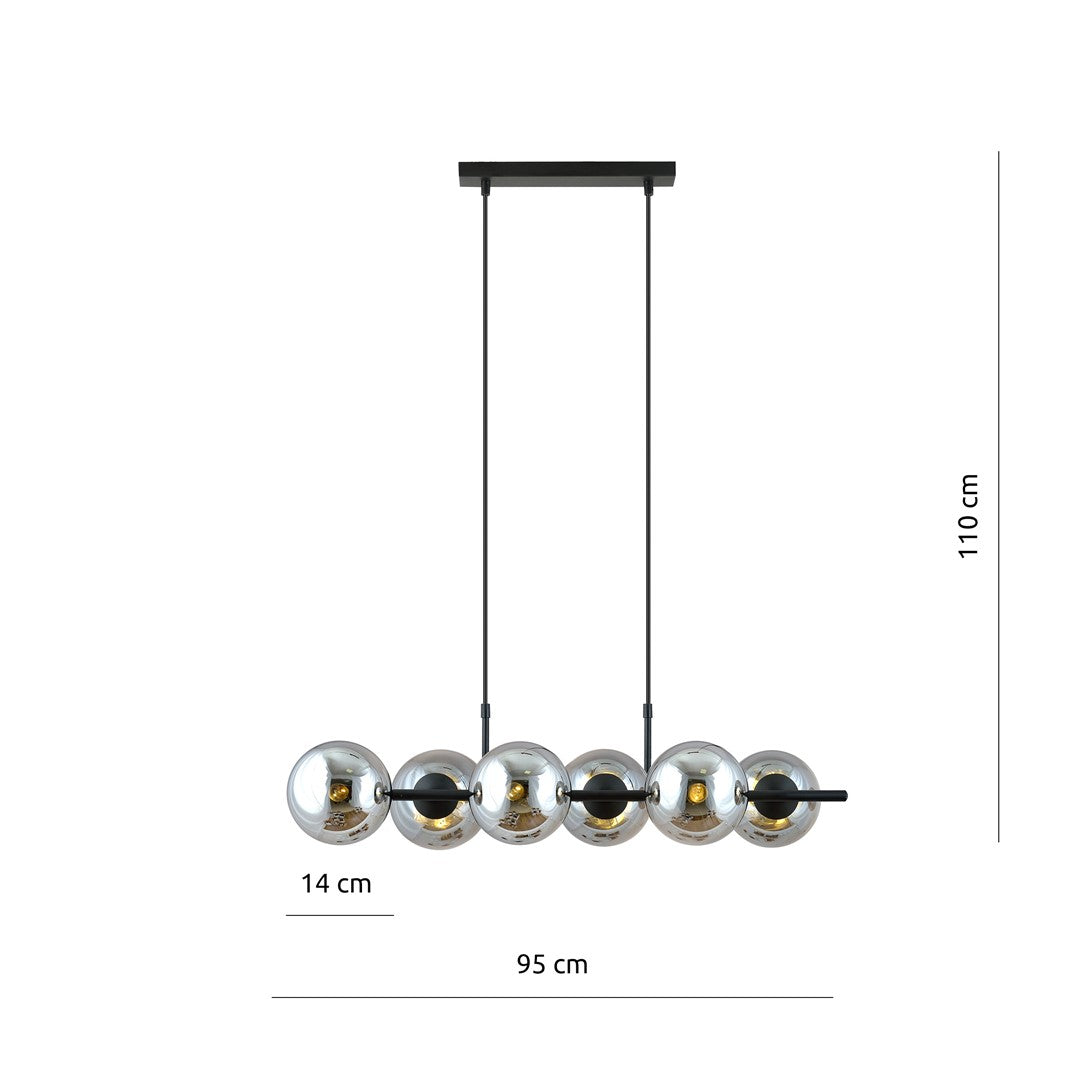 Czarna Lampa wisząca NICEA nowoczesny design 6x szklany klosz REGULOWANA