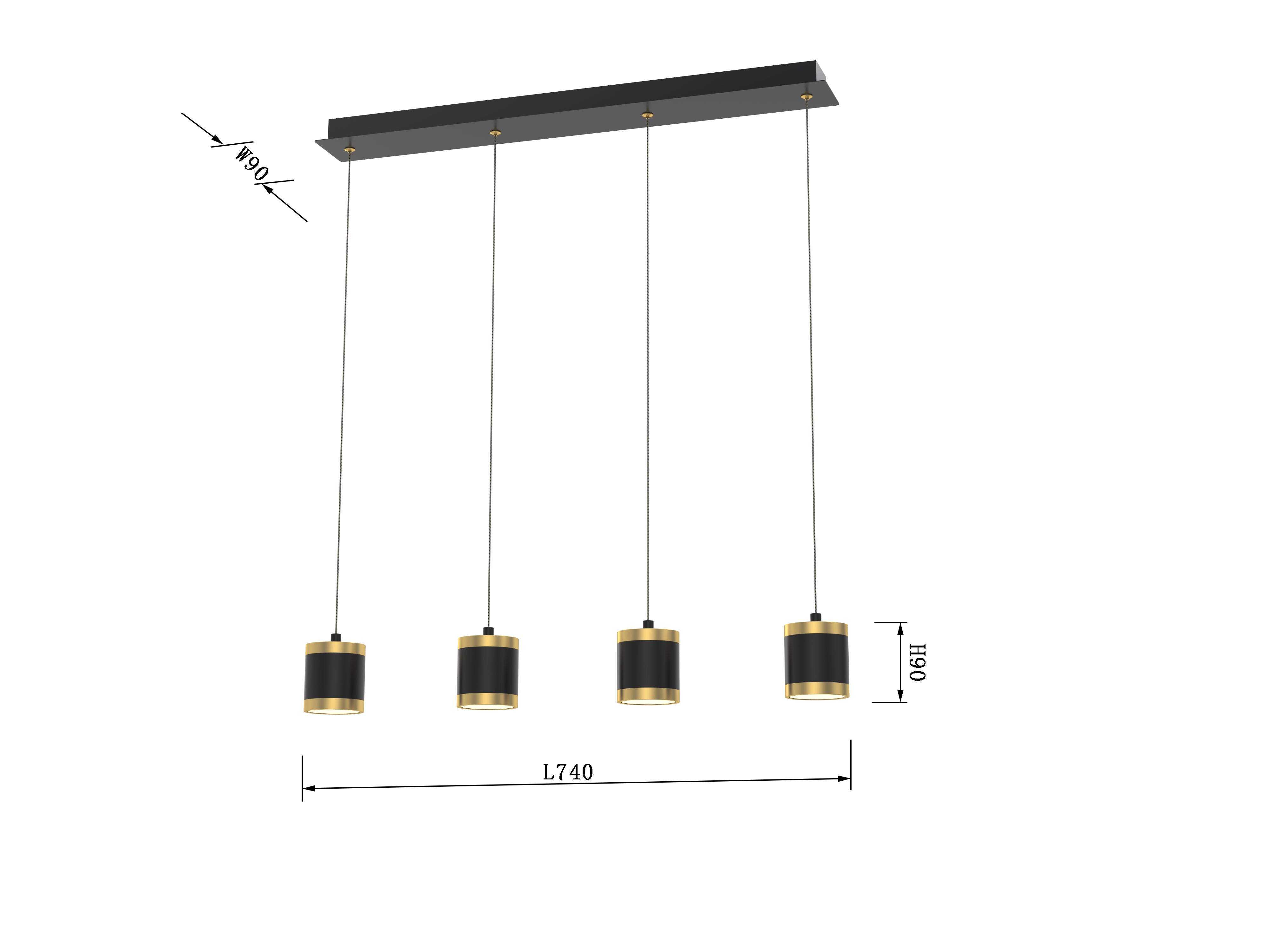 Lampa wisząca LED MALTA 4 klosze barwa ciepła czarno-złota WISZĄCA 34W