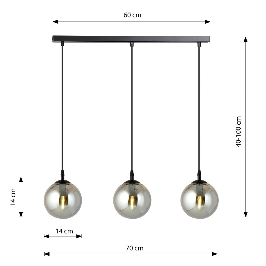 Lampa wisząca VEGAS 3 punkty światła E14 REGULOWANA klosz grafitowy