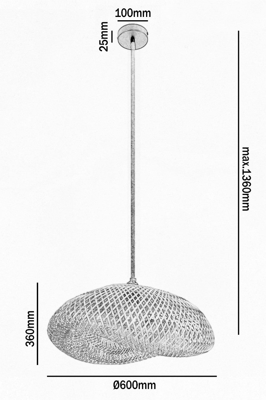 Duża lampa wisząca BRUGIA L 60cm LINA + czarna podsufitówka Bambusowy Klosz