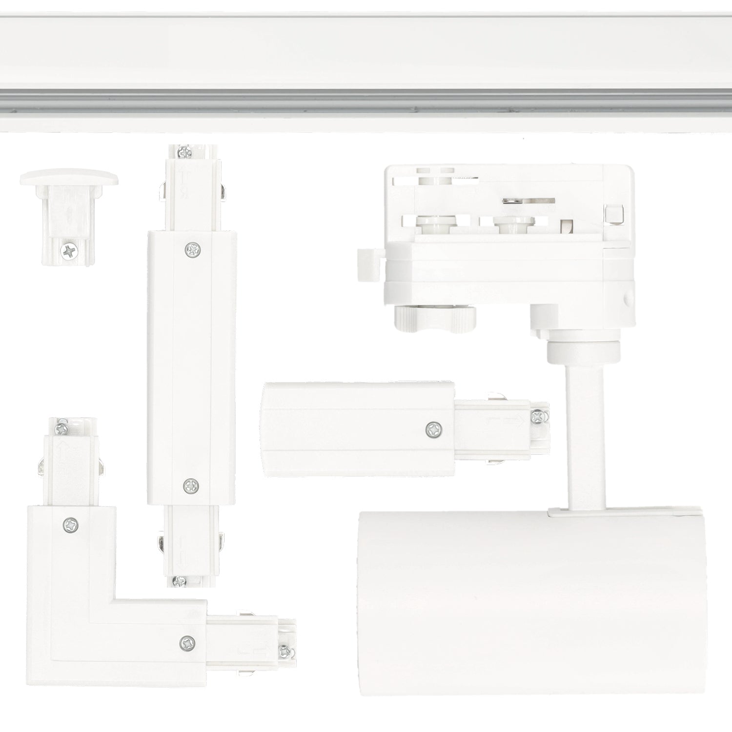 Zestaw szynowy 3 fazowy 12x Lampa GU10 + 2x szyna 1m + szyna 2m + łącznik prosty + łącznik L + zasilanie + zaślepka BIAŁY