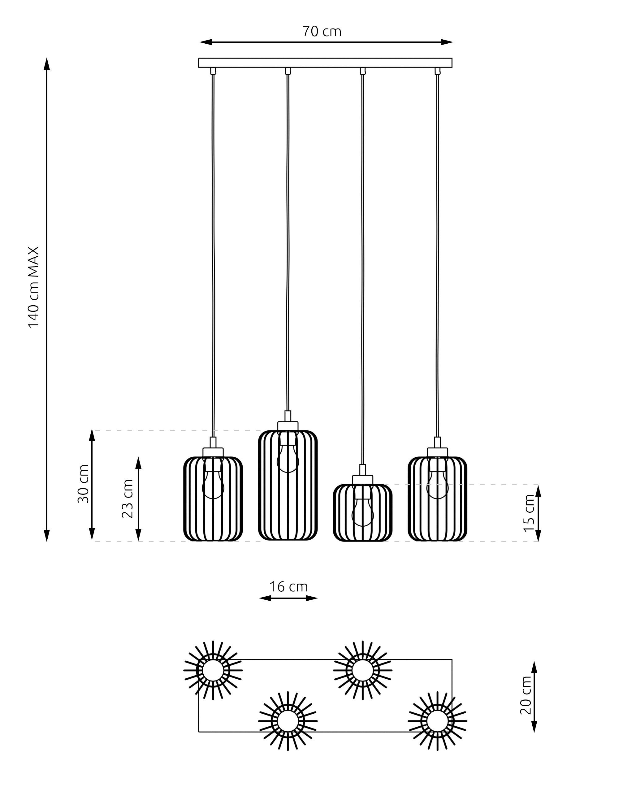 Lampa Sufitowa Wisząca LIMA 4-punktowa E27 Loft Metalowa Czarna Regulowana