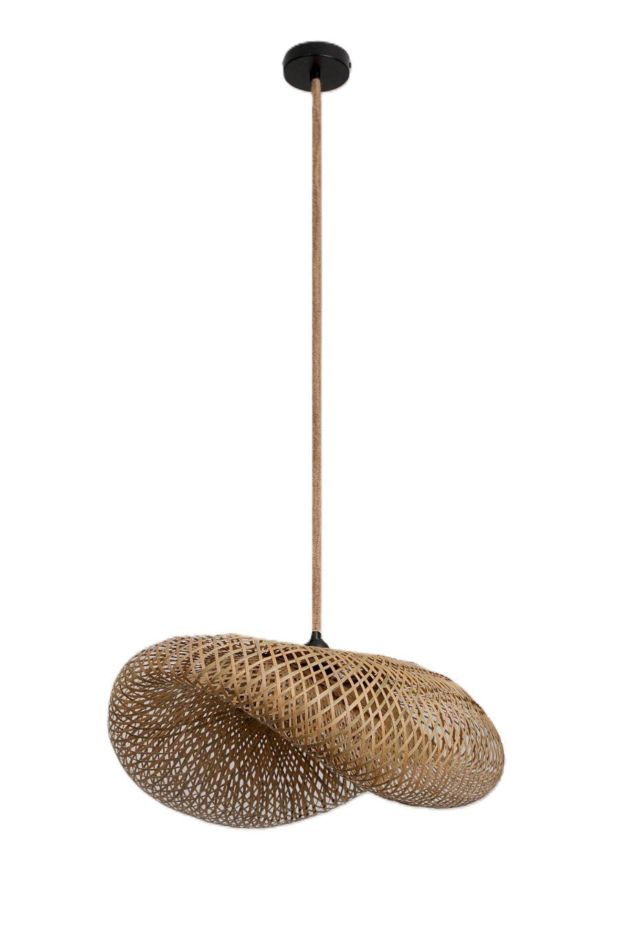 Duża lampa wisząca BRUGIA L 60cm LINA + czarna podsufitówka Bambusowy Klosz - LAITICA